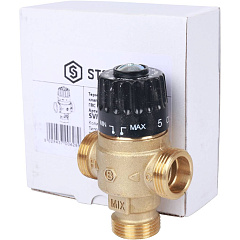 Клапан смесительный Stout термостатический для систем отопления и ГВС 3/4  НР 30-65С KV 2,3, центральное смешивание