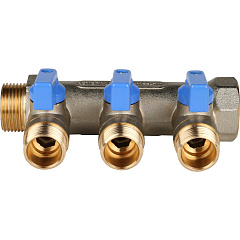 Коллектор Stout с шаровыми кранами 3/4x1/2 с 3 отводами, синий, SMB 6201 341203
