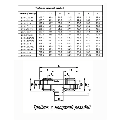 Тройник ПОЛИТЭК ТПК-АКВА с наружной резьбой 20x1/2x20