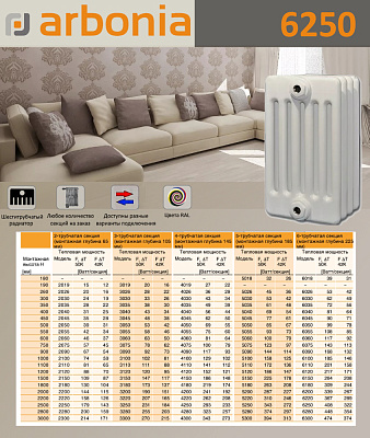 Стальной трубчатый радиатор отопления Arbonia 6250 / 1 секция