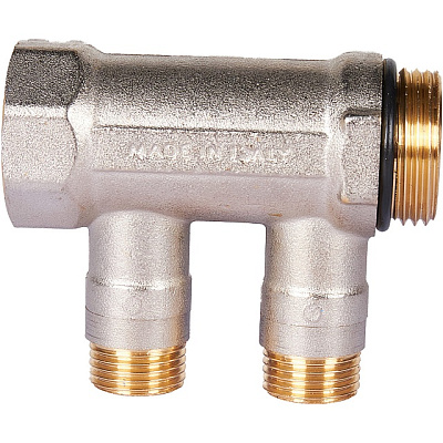 Коллектор Stout с шаровыми кранами 1x1/2 с 2 отводами, синий, SMB 6211 011202