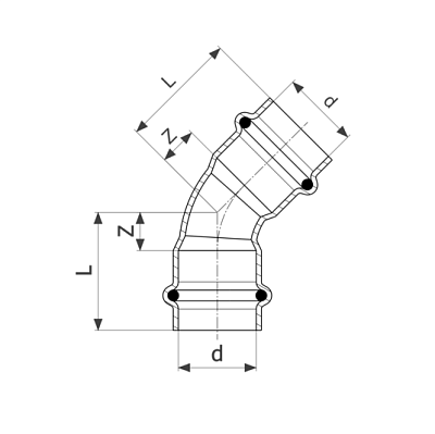 Отвод 45 медный Viega Profipress с SC-Contur d=15 (арт. 292 508)