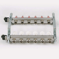 Коллекторная группа UNI-FITT из нерж. стали 450I с термостатическими вентилями и расходомерами 1x3/4 с 6 отводами