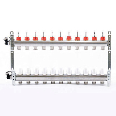 Коллекторная группа UNI-FITT из нерж. стали 450I с термостатическими вентилями и расходомерами 1x3/4 с 11 отводами