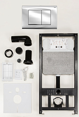 Комплект инсталляции РЕХАУ NOVAFLOW с панелью смыва NOVA QUAD 001 прямоугольные клавиши, пластик, хром, глянцевый (19101031001)