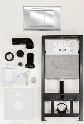 Комплект инсталляции РЕХАУ NOVAFLOW с панелью смыва NOVA QUAD 001 прямоугольные клавиши, пластик, хром, глянцевый (19101031001)