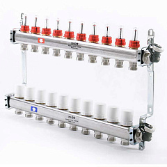 Коллекторная группа UNI-FITT из нерж. стали 450I с термостатическими вентилями и расходомерами 1x3/4 с 10 отводами