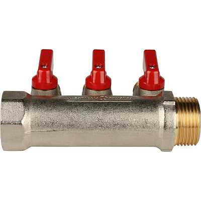 Коллектор Stout с шаровыми кранами 1x1/2 с 3 отводами, красный, SMB 6200 011203