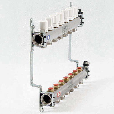 Коллекторная группа UNI-FITT из нерж. стали 451I с регулировочными и термостатическими вентилями 1x3/4 с 7 отводами