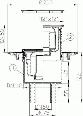 Трап HL 310N с надставным элементом Klik-Klak