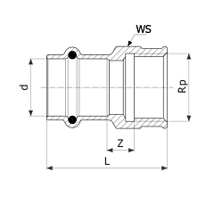 Соединительный элемент медный Viega Sanpress с SC-Contur d=15 (арт. 298 074)
