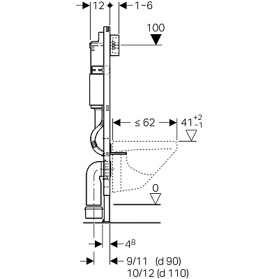 Система инсталляции для унитаза Geberit Duofix для клавиш Delta, H112, 12 см, фронт. управление, UP100 111.153.00.1