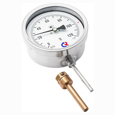 Термометр Росма биметаллический БТ-52.211(0-160)М20Х1,5.100.1,5 радиальное подключение защитная гильза