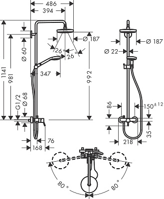 Душевая колонна Hansgrohe Croma Select S 180 2jet 27255400