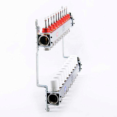 Коллекторная группа UNI-FITT из нерж. стали 450I с термостатическими вентилями и расходомерами 1x3/4 с 10 отводами