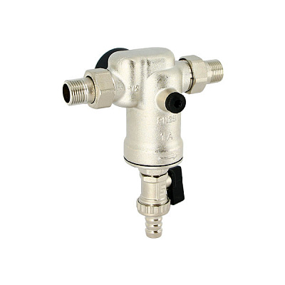 Фильтр промывной UNI-FITT ВН 1/2 х 3/4 с редукционными соединениями и аксиальным манометром, 100 мкм, никелированный