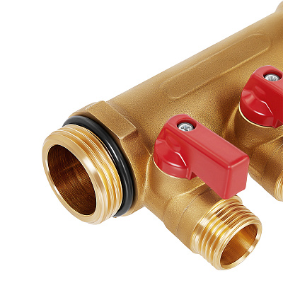 Коллектор HOOBS с шаровыми кранами, латунь, 3/4 х3х1/2 EK, красная ручка