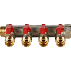 Коллектор Stout с шаровыми кранами 3/4x1/2 с 4 отводами, красный, SMB 6200 341204