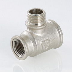 Тройник VALTEC переходной 3/4 х 3/4 х 1/2 внутренняя-наружная-внутренняя резьба, никелированная латунь