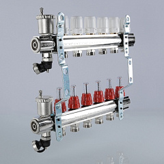 Коллекторная группа VALTEC со встр. расх. в сборе, 1х9 вых. Евроконус 3/4