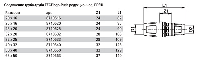 Соединение TECE TECElogo труба-труба редукционное 63 х 50