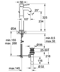 Высокий смеситель для раковины Grohe BauClassic 32868000