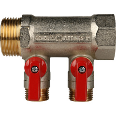 Коллектор Stout с шаровыми кранами 1x1/2 с 2 отводами, красный, SMB 6200 011202