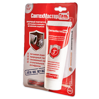 Анаэробный герметик Сантехмастер Гель КРАСНЫЙ, тюбик 60 гр. блистер