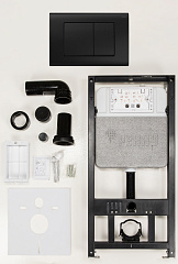 Комплект инсталляции РЕХАУ NOVAFLOW с панелью смыва NOVA QUAD 001 прямоугольные клавиши, пластик, черный, матовый (19101041001)