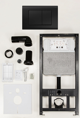 Комплект инсталляции РЕХАУ NOVAFLOW с панелью смыва NOVA QUAD 001 прямоугольные клавиши, пластик, черный, матовый (19101041001)