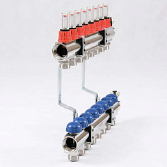 Коллекторная группа UNI-FITT из латуни 440E с термостатическими вентилями и расходомерами 1x3/4 с 8 отводами