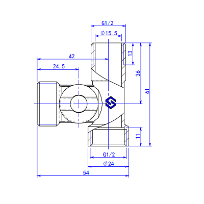 Кран-тройник MVI для подключения сантехнических приборов ВНН 1/2x3/4x1/2