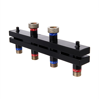 Стальной коллектор HOOBS , 2 выхода, накидные гайки (латунь), в комплекте с теплоизоляцией и креплением длина 550мм