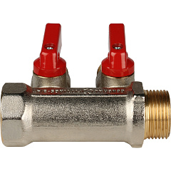 Коллектор Stout с шаровыми кранами 3/4x1/2 с 2 отводами, красный, SMB 6200 341202