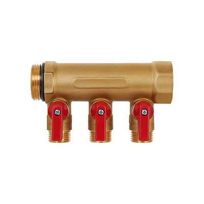 Коллектор HOOBS с шаровыми кранами, латунь, 3/4 х3х1/2 EK, красная ручка