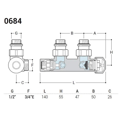 Узел нижнего подключения SR Rubinetterie термостатический угловой 1/2х3/4Е хром (правый)