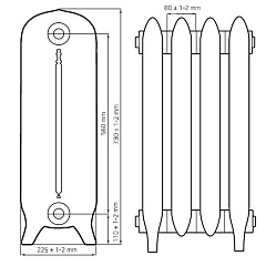 Чугунный радиатор отопления RETROstyle Preston - 1 секция