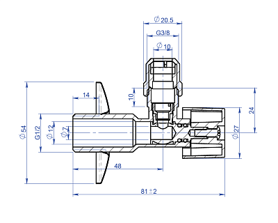 Кран шаровой MVI для подключения сантехнических приборов 1/2*M10