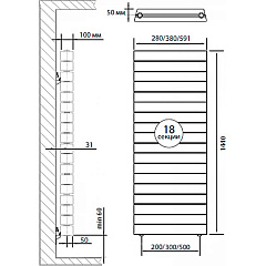 Биметаллический секционный радиатор отопления Royal Thermo PianoForte Tower Silver Satin 200 / 18 секций нижнее подключение