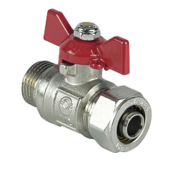 Шаровый кран Valfex для труб PE-RT/Al/PE-RT, обжимной с переходом на НР, ручка-бабочка, 16х1/2 дюйма