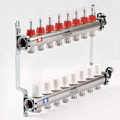 Коллекторная группа UNI-FITT из нерж. стали 450I с термостатическими вентилями и расходомерами 1x3/4 с 8 отводами