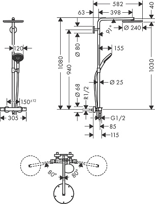 Душевая колонна Hansgrohe Raindance Select Showerpipe S 240 1jet PowderRain 27633000