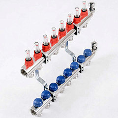 Коллекторная группа UNI-FITT из латуни 440E с термостатическими вентилями и расходомерами 1x3/4 с 8 отводами