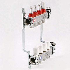 Коллекторная группа UNI-FITT из нерж. стали 450I с термостатическими вентилями и расходомерами 1x3/4 с 4 отводами