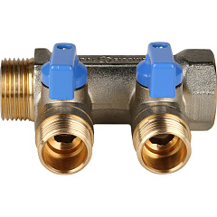 Коллектор Stout с шаровыми кранами 3/4x1/2 с 2 отводами, синий, SMB 6201 341202