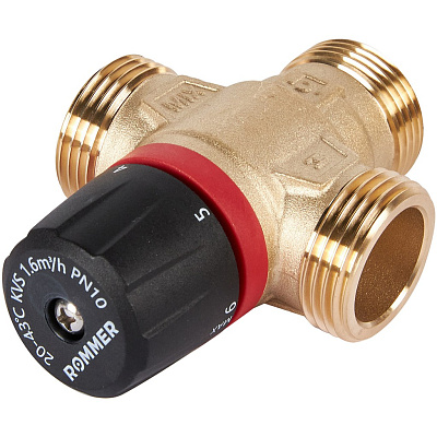 Клапан смесительный Rommer термостатический для систем отопления и ГВС 1 НР 20-43С KV 1,6 (боковое смешивание)