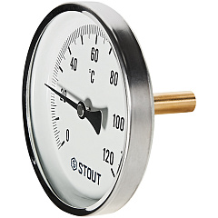 Термометр Stout биметаллический с погружной гильзой 50 мм, Dn 100 мм, 1/2 , 0...120С