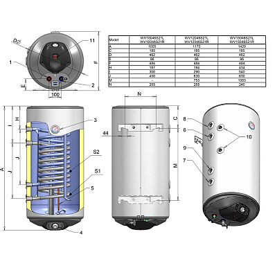 Настенный комбинированный бойлер ELDOM GREEN LINE WV12046S21R с двойным теплообменником, 120 литров