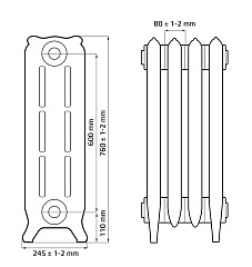 Чугунный радиатор отопления RETROstyle Bristol 600, 10 бар - 1 секция