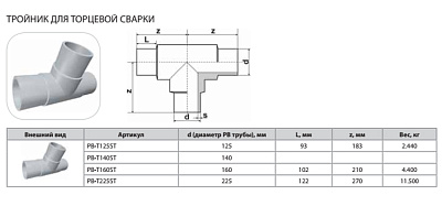 Тройник Thermaflex для торцевой сварки PB-T140ST